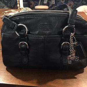 Coach, Bonnie Soho Black Leather Satchel, Dual Top Handle Shoulder Bag